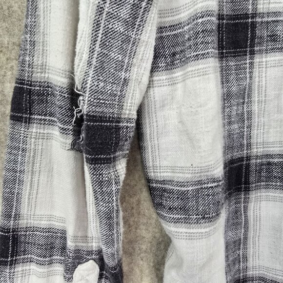 American Eagle Hooded Plaid Button-Up Shirt Black/White Size M Cotton Blend - Picture 4 of 9